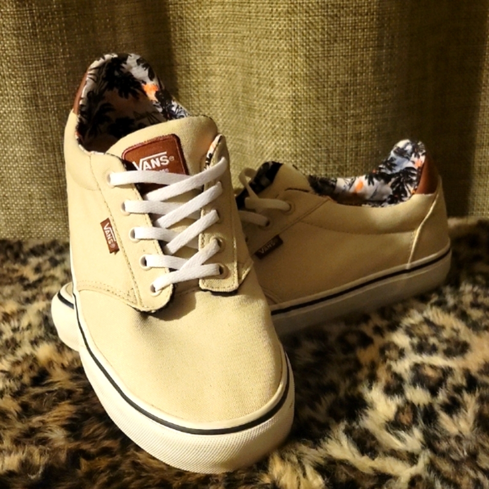 Vans Cream Canvas Sneakers with Patterned Lining